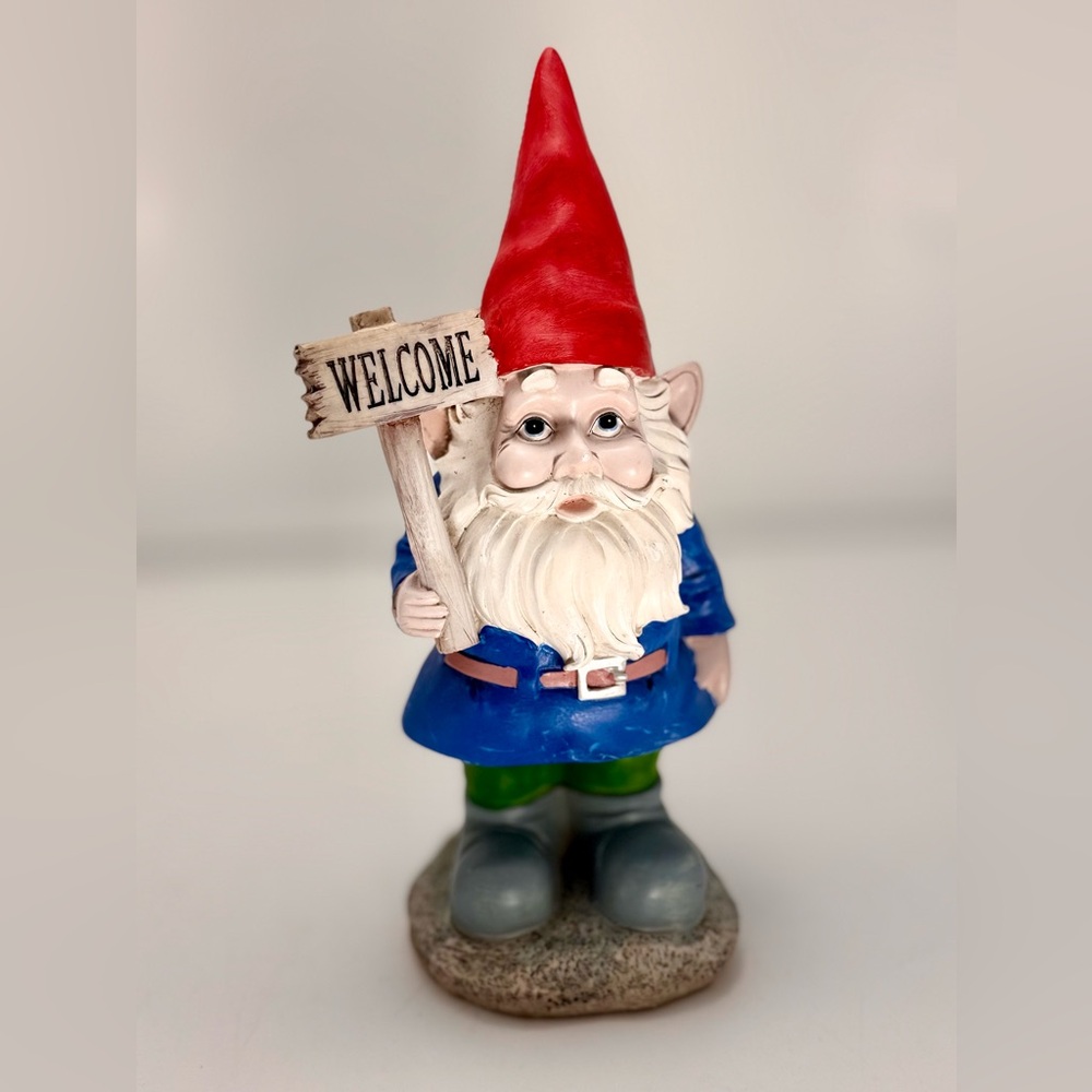 Colorful Garden Gnome with Welcome Sign